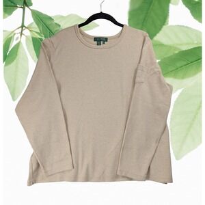 Lauren 3X Ralph Lauren Double-Knit Tan Lg. Sleeve Crew Neck Pocket TShirt Women